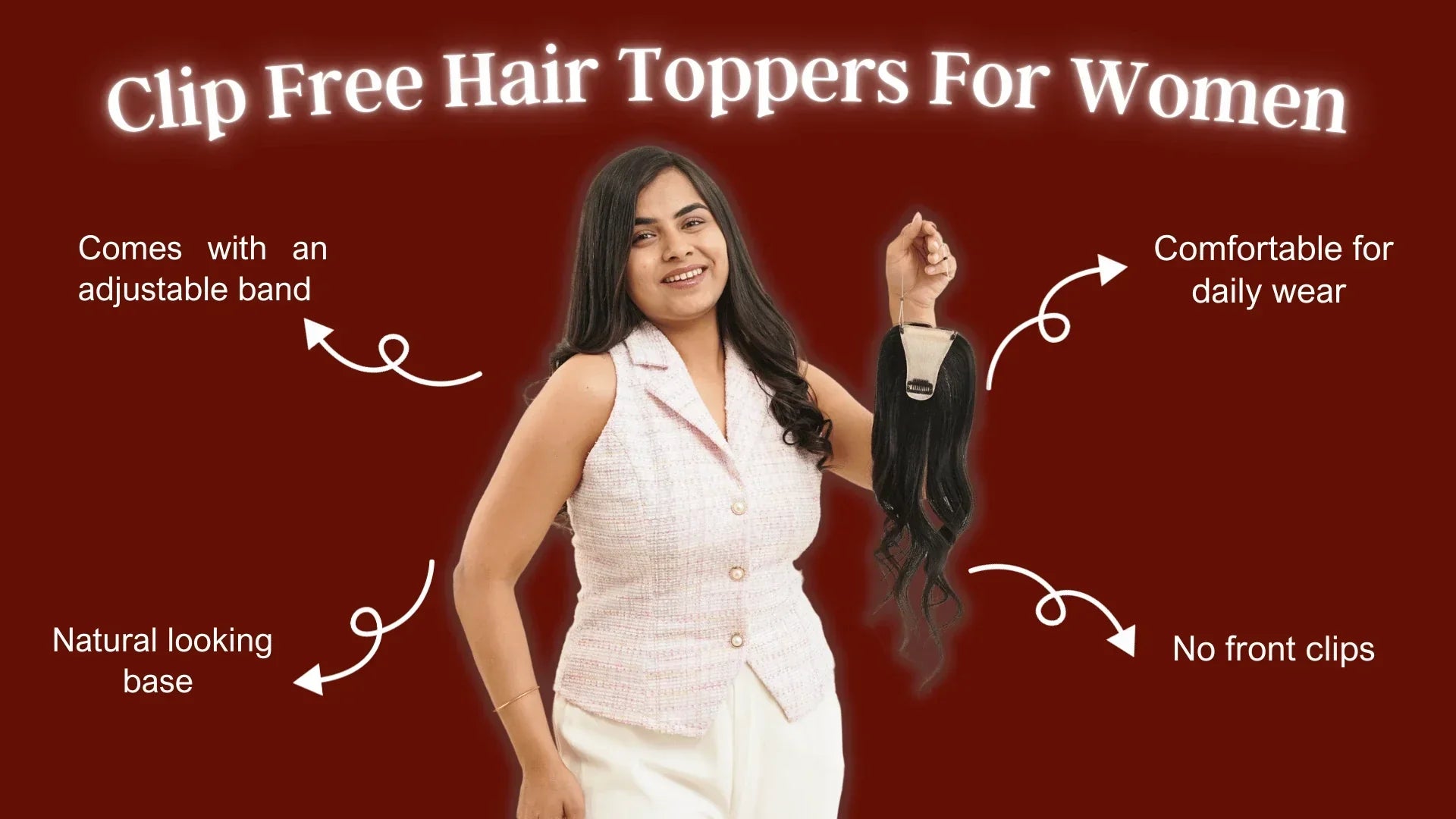 Clipless hair topper for women