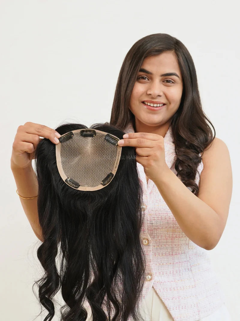 First image of 6x6 silk hair topper, Buy hair topper at best prices online, Buy 100% human hair topper for women online, Shop best quality human hair topper for women online
