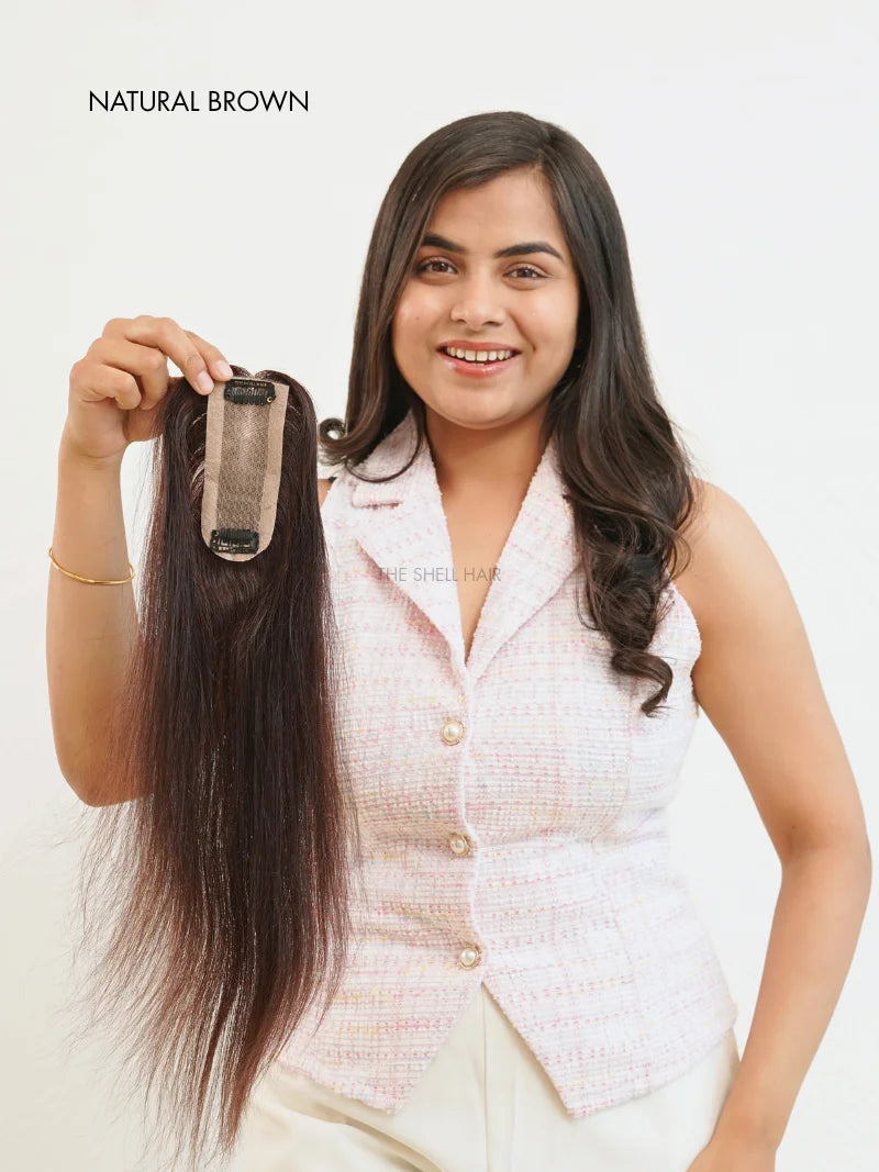 Buy human hair silk based topper for women, 2x5 silk base topper, Partition topper for women, Buy realistic human hair topper for women