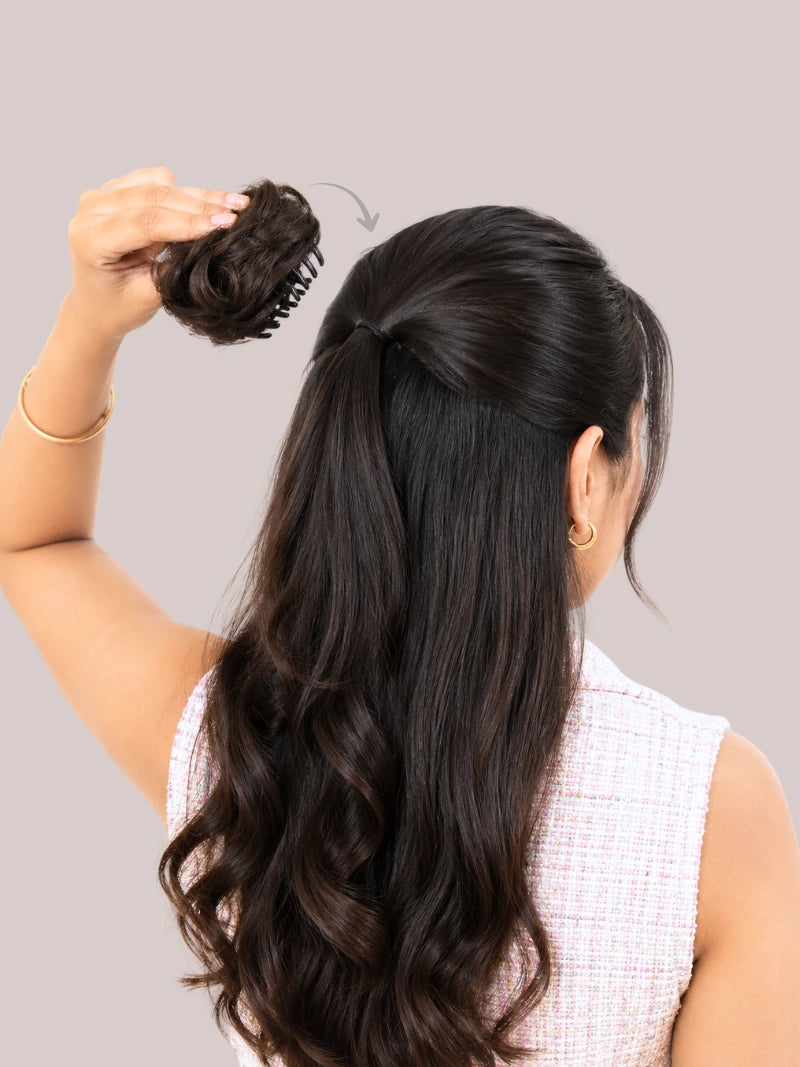 Real human hair bun for women, hair bun extensions for women online, 100% human hair bun for women, clip on hair bun, clip on bun for women, hair bun extensions