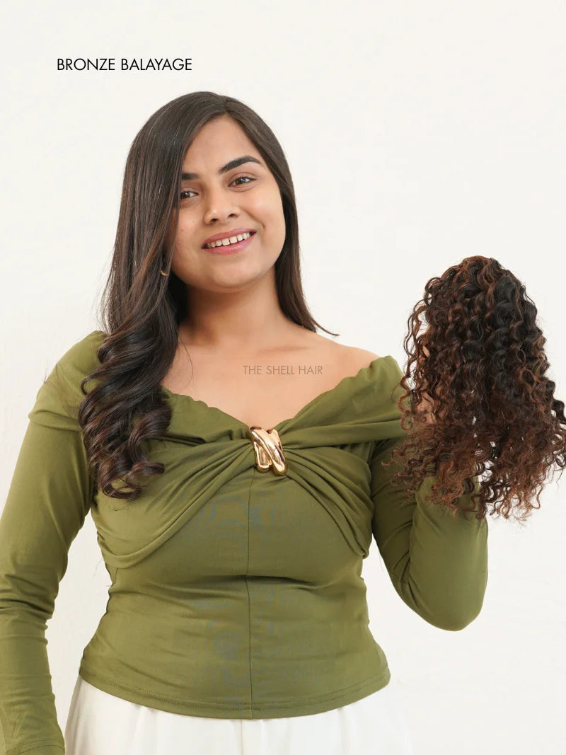 Shop hair bun extensions for curly hair online, Buy curly clip in hair bun for curly hair online, Buy hair bun for highlighted curly hair online