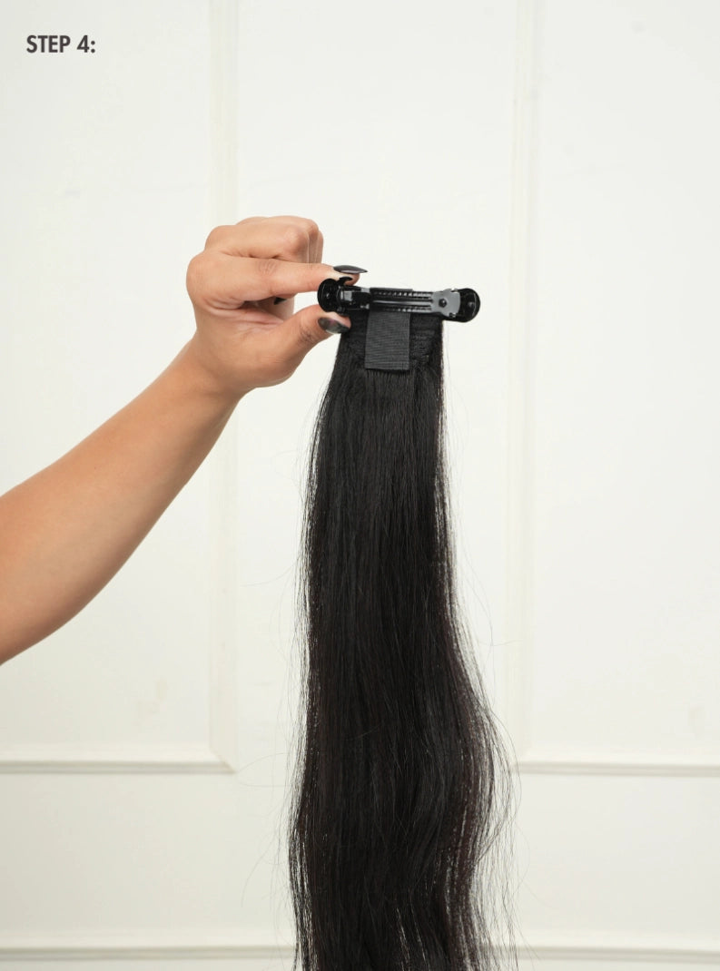 Human hair flat clip ponytail for women