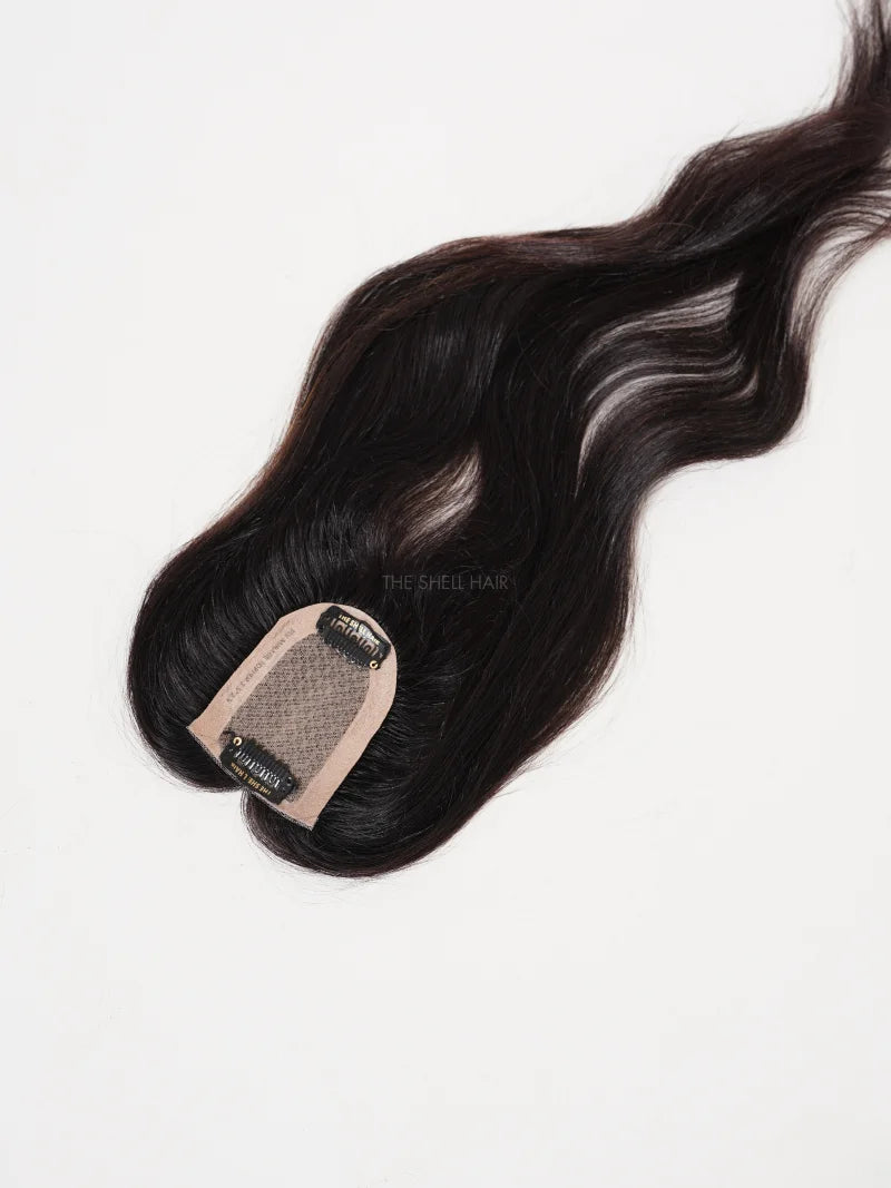 Human hair topper with highlights, Hair topper with brown highlights, Hair topper with balayage highlights, Silk hair topper with highlights