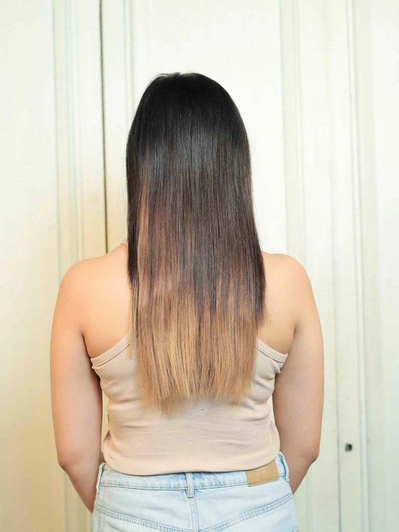 Shop Seven Set Clip in Extensions - Caramel Brown Ombre (Straight Texture)