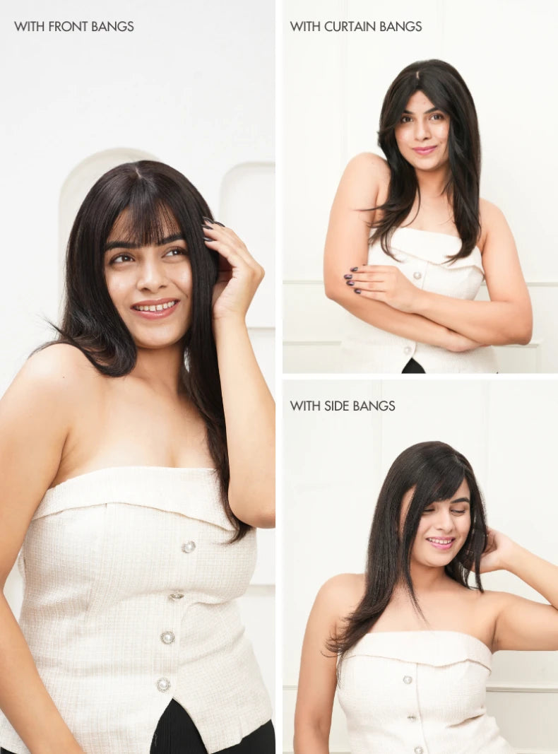 Shop human hair topper with bangs online