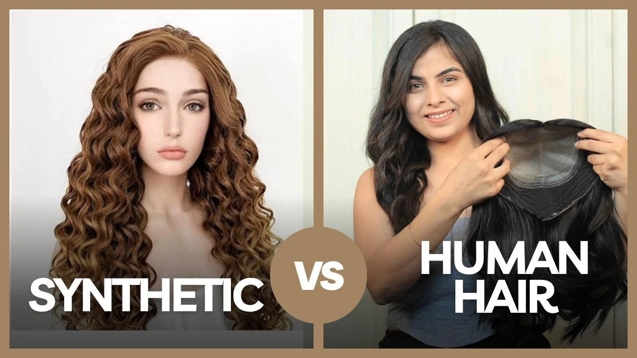 Image showing the difference between synthetic hair wigs and human hair wigs
