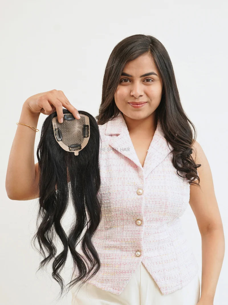 First image of 4x4 silk hair topper for women, Buy hair topper to cover hair thinning, Buy scalp hair topper for ladies