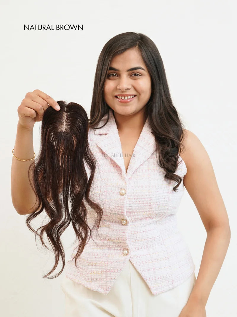 Buy silk base hair toupee for women, Buy hair topper for brown hair online, Shop silk hair topper for cover thinning