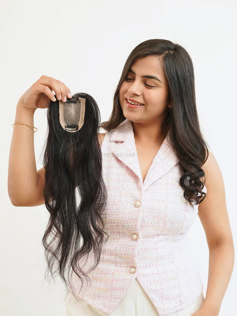 First image of 2.5x3.5 silk hair topper Buy silk base hair topper for women, Shop crown hair topper for thinning, Buy scalp topper for women online