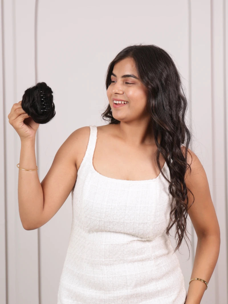Clip on bun for women, claw clip on extensions for women, claw bun for women online, buy hair bun extensions for women online, Nish hair bun extensions for women online, real human hair bun, natural looking hair bun for women, faux bun, unisex bun
