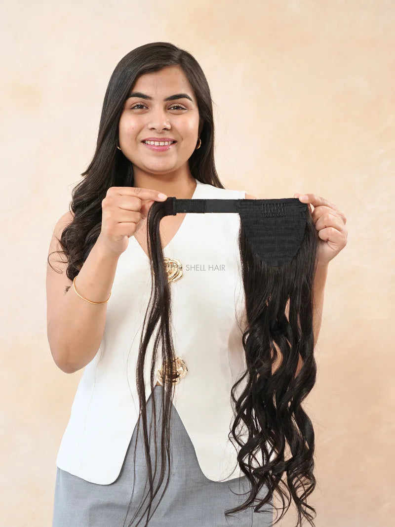 First image of clip in ponytail wavy texture, Buy clip in ponytail extensions for women online, Shop wrap around ponytail extensions for women online