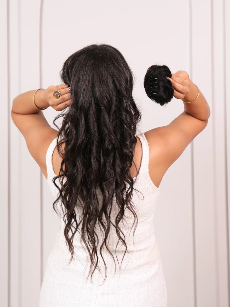 Buy hair bun extensions for women online, Nish hair bun extensions for women online, real human hair bun, natural looking hair bun for women, faux bun, unisex bun
