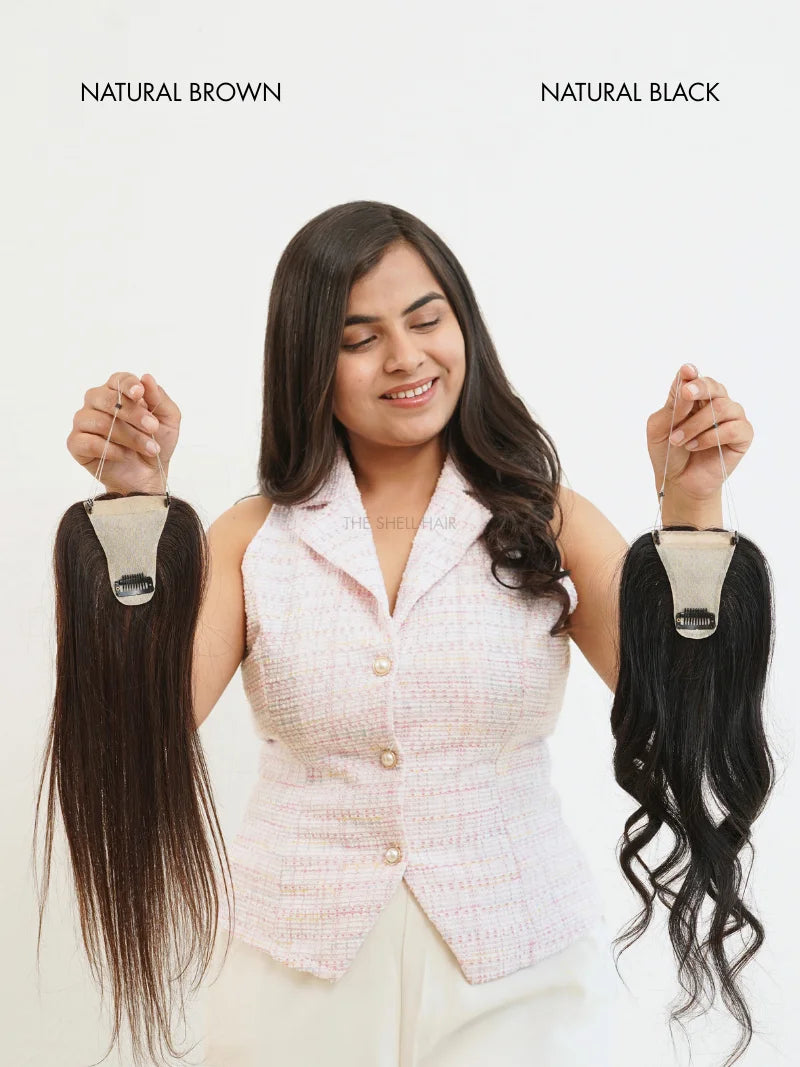 Buy clip less hair toupee for women, Buy hair topper with band, Buy human hair wiglet for women, Topper hair extensions, Buy clipfree band hair topper for women online