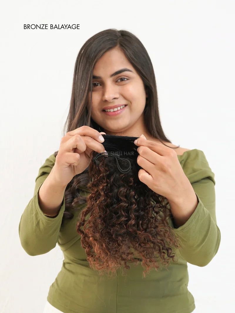 Buy hair bun for highlighted curly hair online, Buy curly clip in bun for ladies online, Shop curly hair highlighted bun for women online