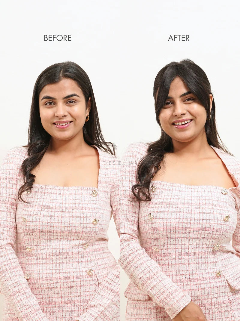 Front bangs hair extensions for women, curtain bangs long hair extensions, buy clip in curtain bangs online in India, celebrity style hair extensions
