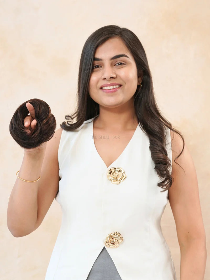 First image of balayage messy bun scrunchie, Buy hair scrunchie with highlights for women online, Shop donut scrunchie for ladies online