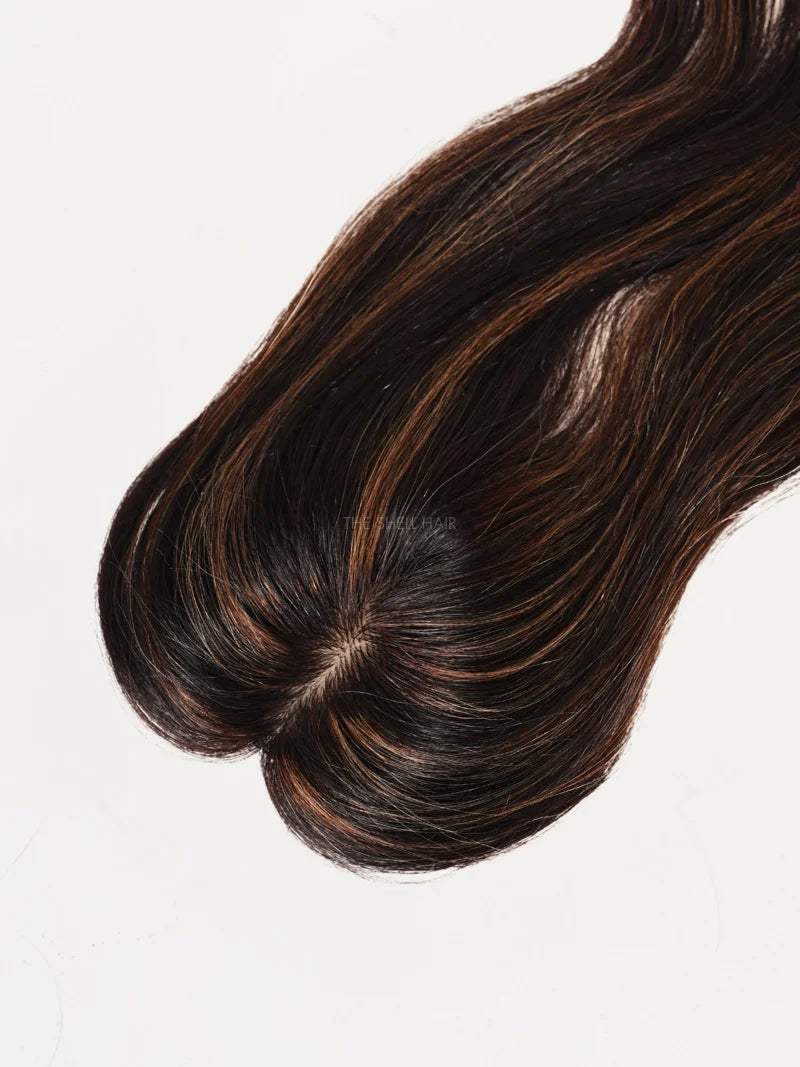 Silk hair topper with highlights for girls and women, Highlighted silk hair topper for girls and women, Human hair topper for women with highlights, Hair topper with balayage highlights