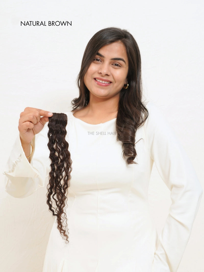 Buy curly hair patches for brown hair online, curly invisible cover up patches for natural volume, Shop curly hair patch for women online, Buy curly and wavy hair extensions for women online