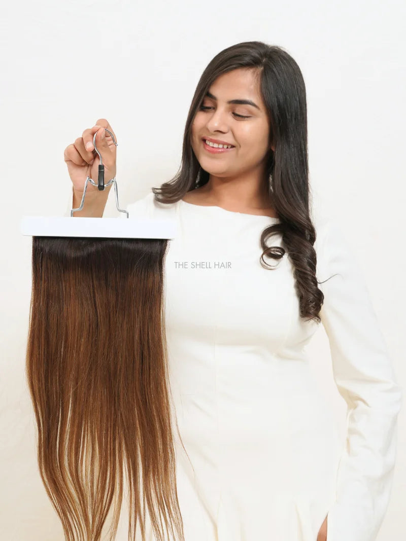 Seven Set Clip in Extensions - Caramel Brown Ombre (Straight Texture)