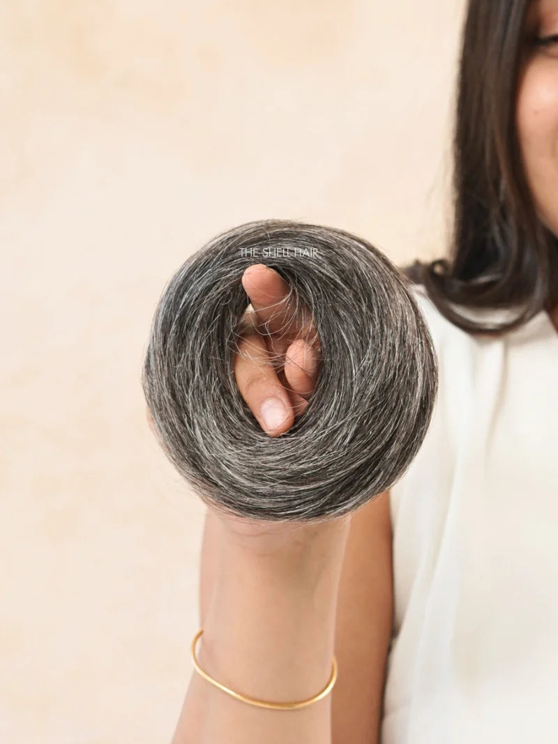 Shop donut scrunchie for grey hair online, Buy hair scrunchie for grey hair near me, Buy grey hair human scrunchie for ladies online