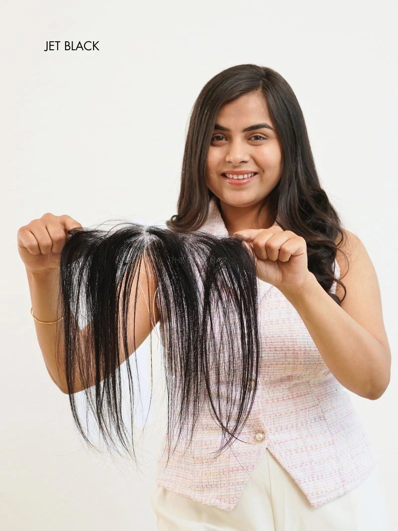 Buy lace base clipless hair topper for women, Shop clipfree hair toupee for women near me, Buy hair topper with band online, Buy hair topper for receding hairline online