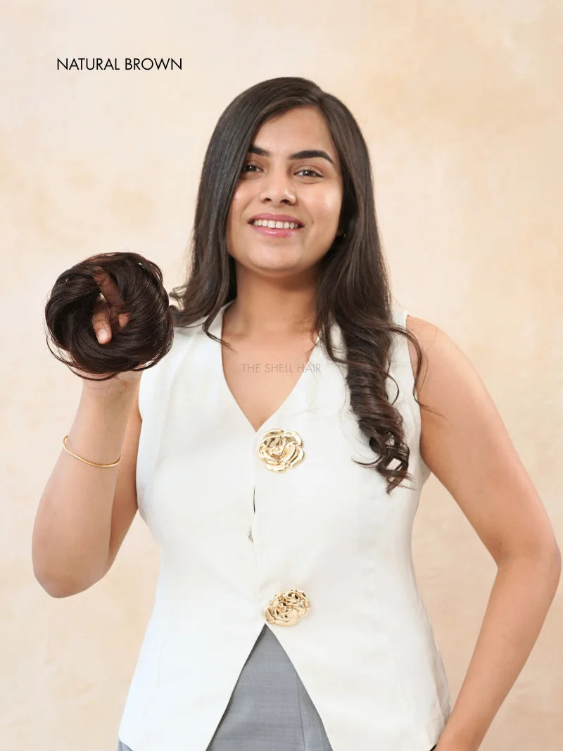 Shop clip in hair bun for girls and women online, Buy human hair scrunchie for girls and women near me, Shop donut scrunchie for women online