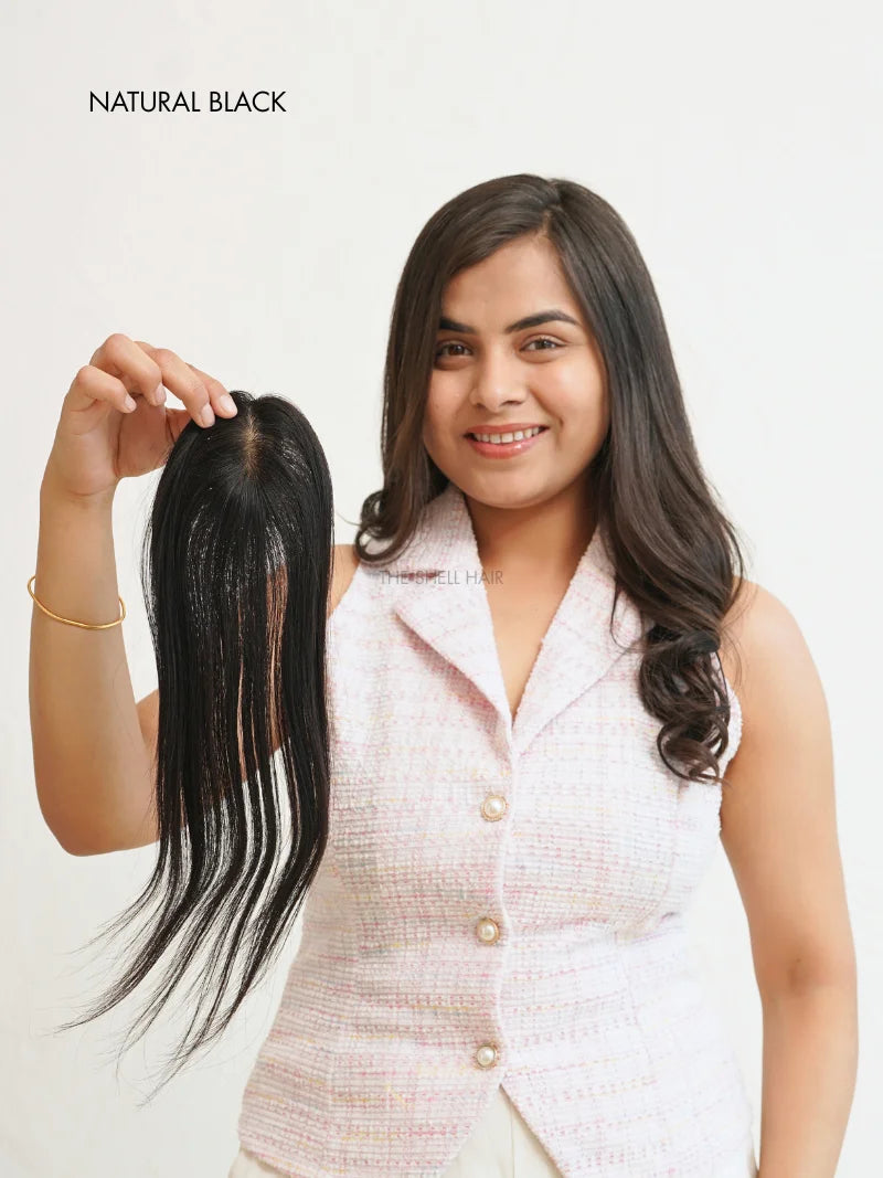 Buy natural looking hair topper for women, Shop human hair topper for women, Buy topper hair extensions for women, Scalp topper for girls