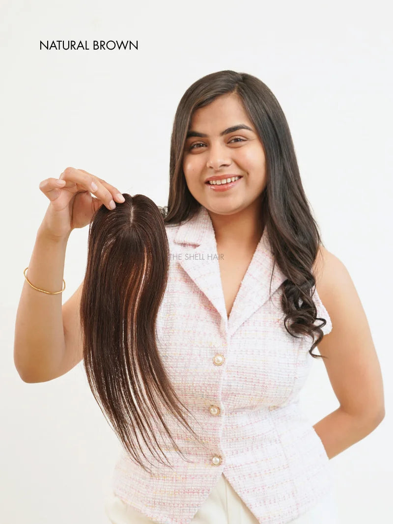 Buy hair topper for brown hair online, Shop human hair topper near me, Buy 100% human hair topper for ladies, Shop silk base hair topper for women
