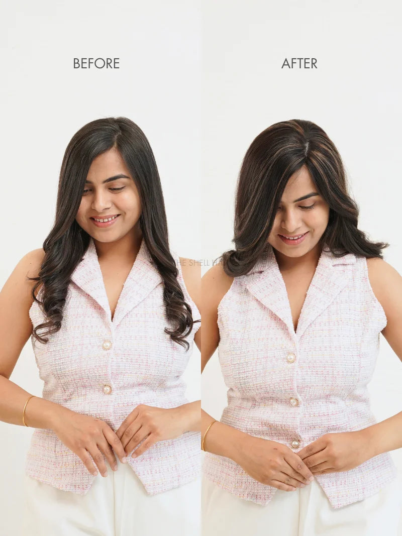 Buy natural looking hair topper for women online, Buy 100% human hair toppers for women, Most natural looking silk hair topper for women online, Buy hair topper with highlights for women