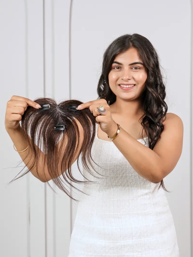 First image of t shape hair topper, buy t shape topper for women online, shop lace base hair topper for women, lightweight hair topper for ladies