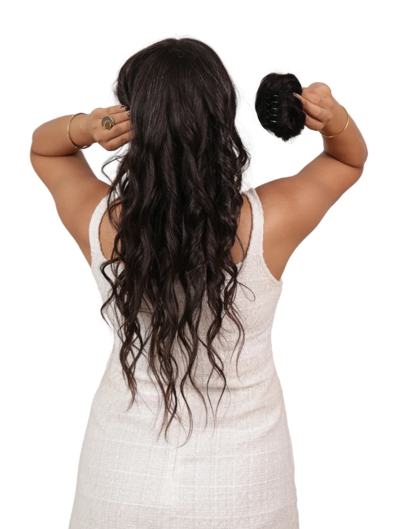 Buy hair bun extensions for women online, Nish hair bun extensions for women online, real human hair bun, natural looking hair bun for women, faux bun, unisex bun