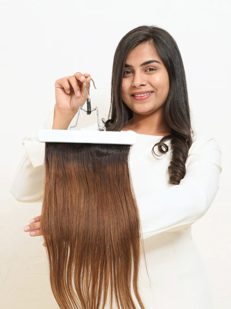 Seven Set Clip in Extensions - Caramel Brown Ombre (Straight Texture)