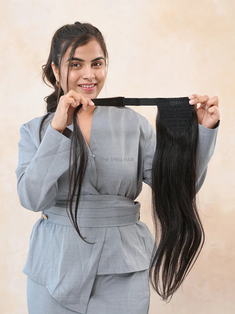 Buy human hair ponytail extensions for women online, Shop ponytail extensions for instant length and volume, Buy clip in ponytail extensions for ladies 
