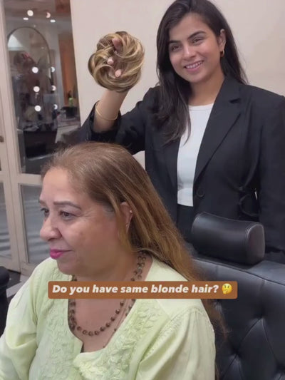 Messy bunin highlights, Caramel highlights bun